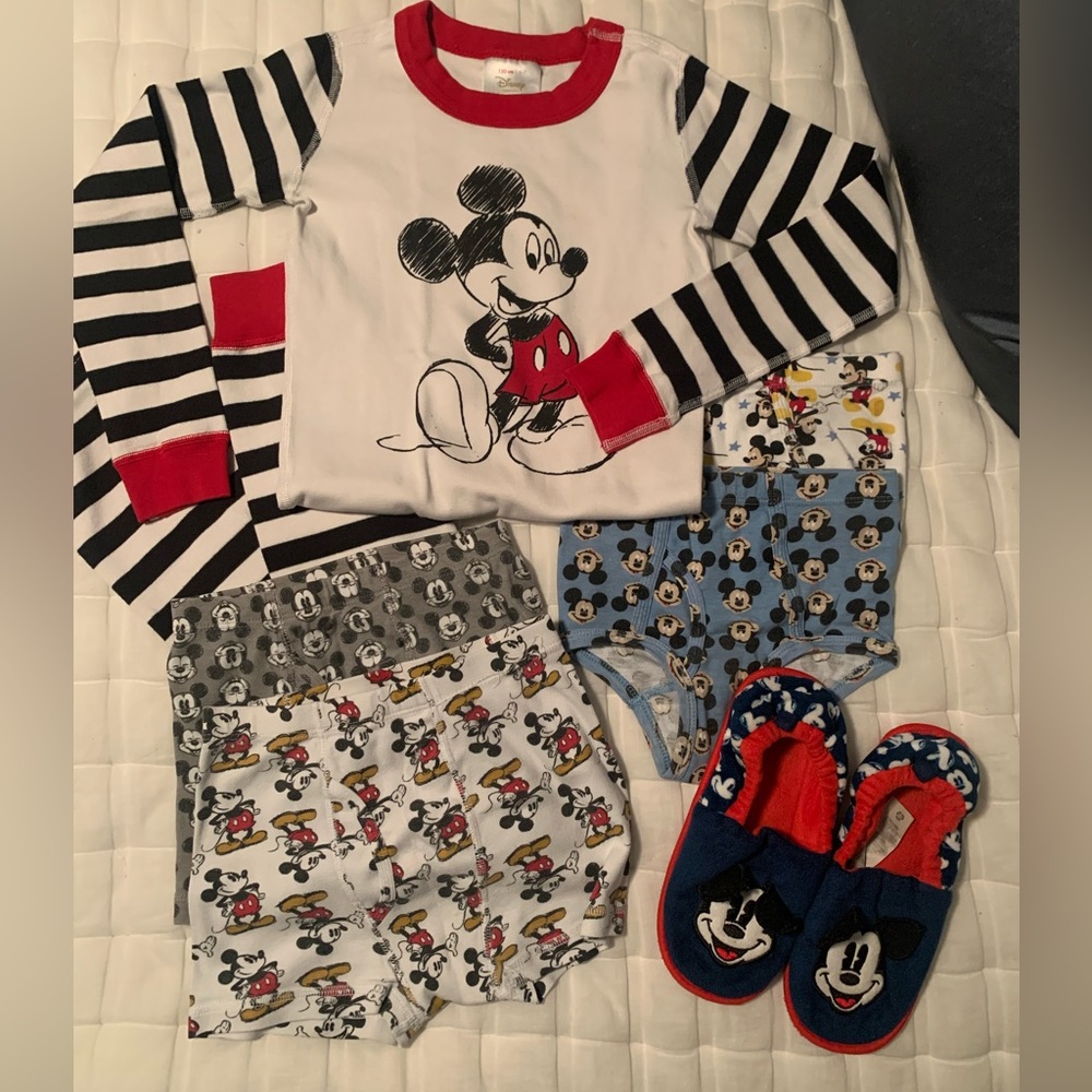 Disney Mickey Mouse PJ bundle: PJs, 4 underpants, slippers